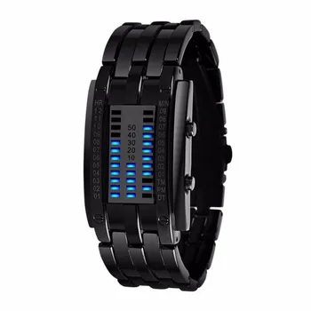 Digitālā Bināro Smart Skatīties Vīriešiem Sievietēm Unisex Nerūsējošā Tērauda Datums Black LED Aproce Modes Sporta Pulksteņi