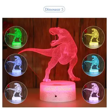 Dinozauru 3D LED Ilūziju, Lampas, 3D Optiskā Ilūzija Gaismas 7 krāsu Daudzkrāsains USB Mājās Apdares Krāsa Maināma Lampa zēniem