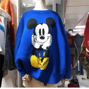 Disney Cartoon garām Piedurknēm Džemperis Mickey Mouse Adīšanas Kapuci sporta Krekli Sieviešu Zaudēt Ikdienas Topi, Sieviešu Harajuku Outwear