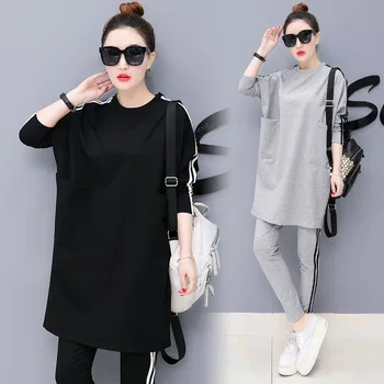 Divas Gabals, kas Top Un Bikses Tracksuit 2 gabals komplekti, sieviešu apģērbu plus lieluma apģērbu Rudenī 2020. gadam korejiešu Stilā, Modes Rudenī