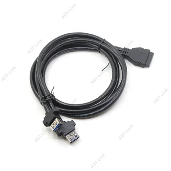 Dual Porti USB 3.0 Sieviešu Skrūves Paneļa stiprinājumu Uz Mātesplates 20 Pin Header Plakano Kabeli Vadu 0.9 m