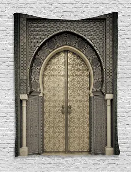 Durvju Gobelēns Bēša Dekoru Vecumā Vārtiem Marokas Ģeometrisko Modeli, Durvīm, Dizaina Austrumnieciskā Stilā,Sienas Karājas Gobelēns