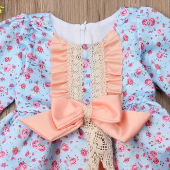 Eiropas Stila Toddler Bērniem, Baby Meitenes Mežģīnes Ruffles Bowknot garām Piedurknēm Ziedu Kleitu uz Kāzu Puse, Elegants Princese Kleitas 1-ź5 y