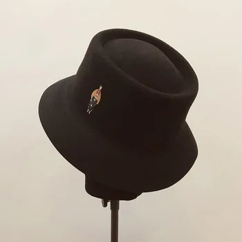 Elegants Retro Jutos Sieviešu Cepures Siltā Rudenī, Ziemā Dāmas Tīrtoņa Krāsu Platām Malām Fedora Cepuri Panamas Cepure, Kas Plašu Floppy Cloche Melna Cepure