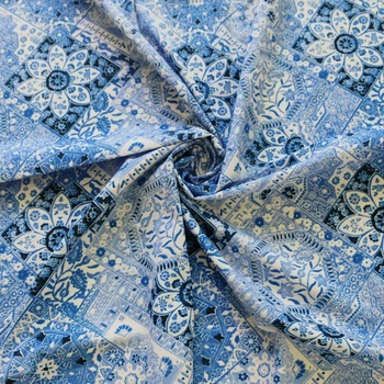 Etniskās Zīda, Kokvilnas Tekstila Vintage Ķīnas Zila Balta Auduma Bērniem 100cm*145cm
