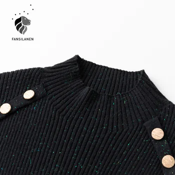 FANSILANEN Lurex spīdīgu elegants melns džemperis top Sievietes pogu slim purpel trikotāžas džemperis Sieviešu rudens ziemas vintage džemperis