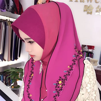Fblusclurs Musulmaņu Hijab Šifona izšuvumi Malaizija instant ērti Muslima Šalli valkāt galvas lakatu turban galvas stīpa