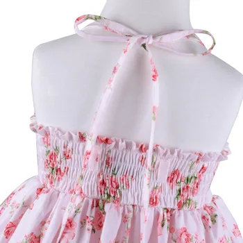 Flofallzique Toddler Apģērbu 2018. Gada Vasaras Vintage Ziedu Drukāt Backless Dizaina Meitenēm Kāzu svinības Princese Kleitas 1-8Y