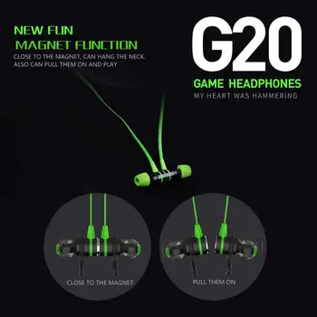 G20 Bass Āmurzivs Spēļu Earbuds pie Auss liekamā daļa Stereo 3,5 mm Vadu Magnētisko Austiņas Ar Mic pa Tālruni PC MP3 handfree mobilo
