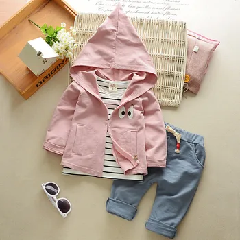 GEMTOT bērnu uzvalks 2019. gadā-pavasarī un rudenī zēns ikdienas tērps kokvilnas karikatūra kapuci jaka, bikses svītrains T-krekls trīs-gabalu