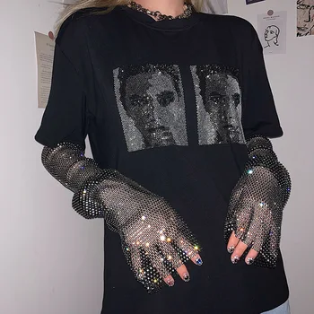 Goth Apģērbs Sieviešu Apģērbs Grunge Punk Black Fishnet Acs Top Grafiskais T Krekli, Kokvilnas Drukāt Kokvilnas Lupatu Spandex Topi Kritumu