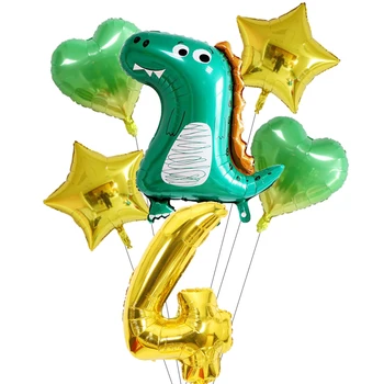 Gudrs zaļā dinozauru alumīnija filmu balonu zelta numurus 1 2 3 4 5 6 7 8 9 balonu bērniem puses baby dušas apdare star mīlestība