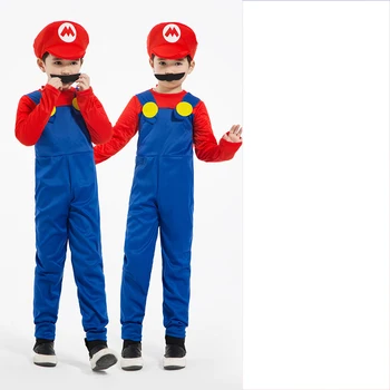Halloween anime cosplay kostīmu vecāku lomu bērnu Mario drēbes, Super Mario apģērbs