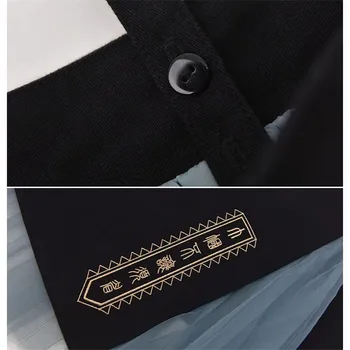 Harajuku 2gab komplekti vintage krekls ar kaklasaiti+neregulāras Acs izšūšanas Ilgi svārki Sievietēm Ķīniešu Rudens Izšūti Hip Hop Kostīmi