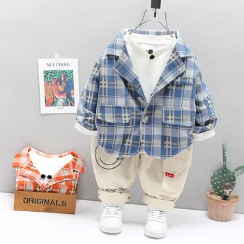 HYLKIDHUOSE 2021. gada Pavasarī Baby Zēnu Apģērbu Komplekti Toddler Zīdaiņu Drēbes Pleds Mēteļi T Krekls, Džinsi Bērnu Bērni Gadījuma Kostīms