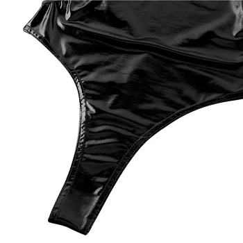 IEFiEL Sexy Sievietes Spīdīga Metāla Apakšveļa Viena gabala, bez Piedurknēm Lakādas High Cut Sandales Leotard Naktsveļu Bodysuit Jumpsuit