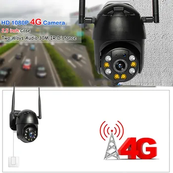 INQMEGA IP Kameras 4G SIM Kartes, Wifi, 4X Digital Zoom PTZ Videonovērošanas Black Dome Bezvadu GSM Drošības Āra P2P SD Kartes