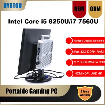 Intel Core i5 8250U 7260 personālo Datoru Windows 10pro HDMI VGA Fanless Mini PC 4K HTPC i7 7500U 7560U Iris Plus 640 Desktop