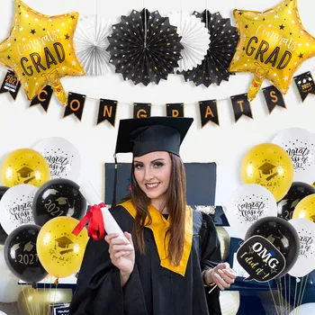 Ir 2021. Gradācijas Puse Rotājumi Apsveicu Grad Banner Absolvēšanas Baloni Fons Klase Ir 2021. Photo Booth Aksesuāri