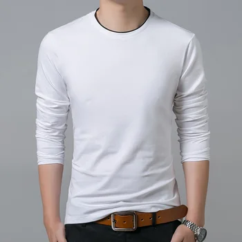 Ir 2021. Jaunu Modes Zīmolu Tshirt Vīriešiem O Kakla Tendences Topi Ielas Stila Slim Fit Tīrtoņa Krāsu Garām Piedurknēm T-Kreklu Apdruka Vīriešu Apģērbs