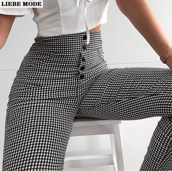 Ir 2021. Pavasara Streetwear Sieviete Elastīga, Augsta Vidukļa Zīmuli Bikses Sievietēm Melna Balta Izšūta Elegants Slim Bikses Pogu Priekšpusē Pantalon