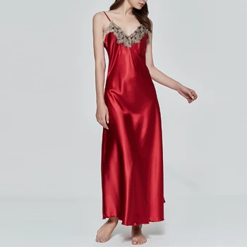 Ir 2021. Vasaras V-veida kakla Sleepdress Modes Sieviešu Sexy Sleepwear Nightgowns Gadījuma Sexy Mežģīņu Kleita Naktsveļu Zaudēt Homewear Plus Lieluma