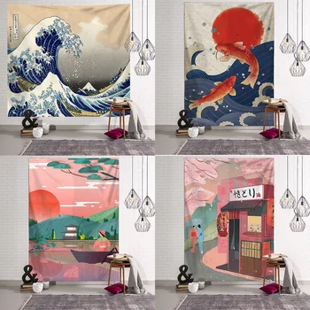 Japāņu kanaga vas fona auduma ins karājas audums mājas dekoru gobelēns ukiyoe sērfošanu gobelēns dekoratīvās glezniecības dzīvojamā istaba