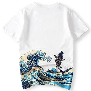Japāņu Stilu Vasaras Apģērbu 2018 Stilu Vīriešu Modes Karpas Tetovējums Print T-Krekls Kokvilnas, Ar Īsām Piedurknēm Fitnesa T Krekls