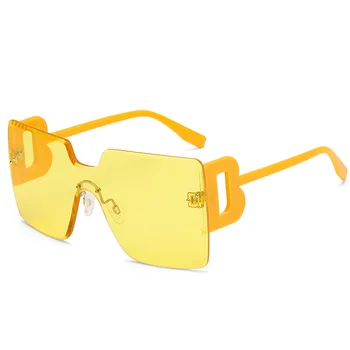 Jaunas ielidošanas 2020 bez apmales futūristisks saulesbrilles sievietēm, vīriešiem liels taisnstūris bezrāmju saules brilles lielgabarīta oculos de sol feminino