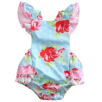 Jaunas Rožu Romper, zīdaiņu apģērbs Mazulim Meitene Rožu Ziedu Romper Savirmot Sunsuit Loku Drēbes 0-24M