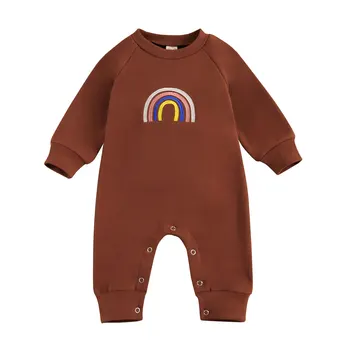 Jaundzimušais Zēni Meitenes Stilīgs Varavīksnes Drukas garām Piedurknēm Romper Tērpiem Fall Rudens Toddler Mazulim 0-24M