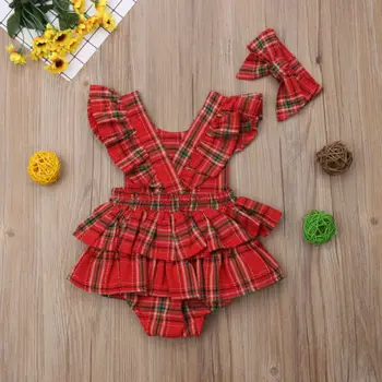 Jaundzimušā bērna Baby Girl Savirmot Pleds Ruffles Romper Kleita 2gab Apģērbs, Apģērbu Komplekts