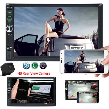 Jauno 7 Collu HD Automašīnu 2 Kanālu MP4 MP5 Atskaņotāju, Auto FM Stereo Touch Screen ar Atpakaļgaitas Kameras Objektīva Saikne Atbalsts par Android un IOS