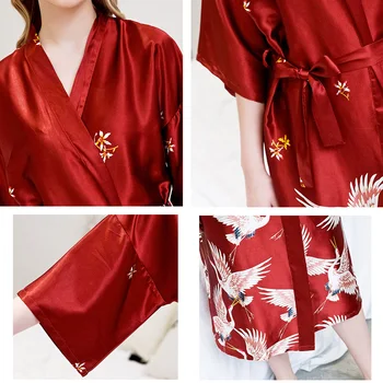 Jauno Modes Sieviešu Zīda Kimono Drēbes Peldmētelis Līgavas Tērpu Sexy Tumši Sarkanā Mantijā Satīna Drēbes Dāma Rītasvārki Sleepwear Kleita