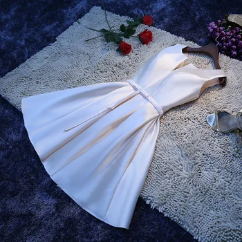 Jauns bordo līgavas kleita īss creme satīna priekšgala puse kleita kāzu viesu kleita lillā kleitu kleitu, elegantu līgavas kleita