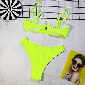Jaunu Augsto Vidukli Siksna Bikini Komplekts Peldkostīmi Sexy Fluorescējošā Oranžā Sadalīt Peldkostīmu Eiropā 2 Gabals Peldēties Uzvalku Sieviešu Peldkostīmu