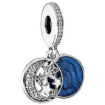 Jaunā Sieviešu 925 Sudraba Blue Zvaigžņotām debesīm zvaigzne, mēness kulons ar pērlītēm Fit Pandora Piekariņi DIY krelles sieviešu Modes Rotaslietas ir 2021.