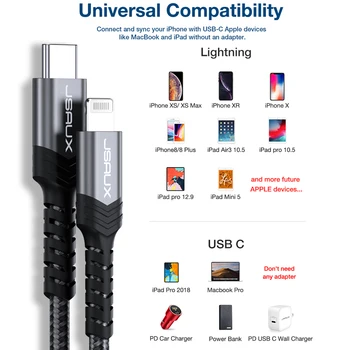 JSAUX iphone kabelis USB C Tipa ar Lightning Kabeli, MFi PD18W iphone lādētājs iPhone 12 Pro mini Max 11 Pro Max Usb Datu Kabelis