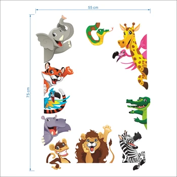 Karikatūra Džungļu Dzīvniekiem, Sienas Uzlīmes Bērniem Numuri Mājas Durvīm Dekoru Lauva, Zilonis Giraffee Sienas Uzlīmes Pvc Sienas Mākslas Diy Plakāts