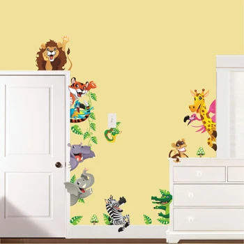 Karikatūra Džungļu Dzīvniekiem, Sienas Uzlīmes Bērniem Numuri Mājas Durvīm Dekoru Lauva, Zilonis Giraffee Sienas Uzlīmes Pvc Sienas Mākslas Diy Plakāts