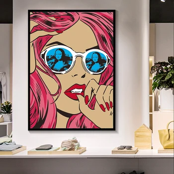Karikatūra portrets Mājas Dekoru Audekls Iespiests Plakāts modes meitene ar brillēm Krāsošana Sienas Mākslas darbu Attēlus Dzīvojamā Istaba Moduļu