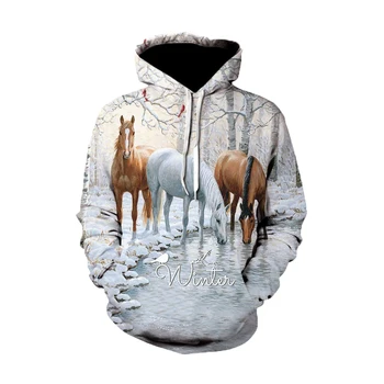 Karstā Pārdošanas Krāsains Zirgu Iespiesti sporta Krekls Vīriešiem, Sievietēm 3D Pulovers Dzīvnieku Zirgu Hoodies ar garām Piedurknēm pelēkā vārna Vīriešiem
