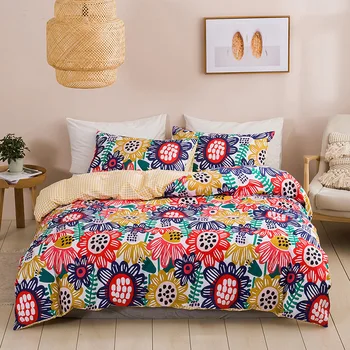 Karstā stila ziedi drukāšanas Poliestera gultas komplekts 1 sega sedz + 1/2 spilvendrānas gultas maisā (bez tenta).