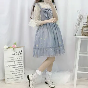Kawaii Japāņu Lolita kleita pasaku kleita mīksto māsa vēja cute bow zvaigžņu mēness izšuvumi acs lolita siksna kleita