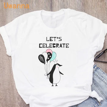 Kawaii Pingvīns t krekls sievietēm Drukātā veidā īsām piedurknēm gadījuma baltie Topi gudrs karikatūra t-krekls sievietēm harajuku t apģērbi