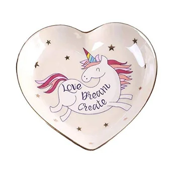 Keramikas Karikatūra Unicorn Sirds formas bļodas saldējums plāksnes, Apdares Amatniecības Uzkodu konfektes uzglabāšanas paliktnis Rotaslietas, ēdiens, ēdiens, Uzkodas
