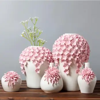 Keramikas rozā daisy ziedu vāze mājas dekoru lielās grīdas vāzes, kāzu dekorēšana keramikas rokdarbu porcelāna figūriņas