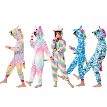 Kigurumi Bērniem, Bērnu unicorn Pidžamas Zēniem, Meitenēm, Ziemas Sleepwear Bērnu Flaneļa Panda Unicornio Dūriens Karikatūra Onesie Jumpsuit