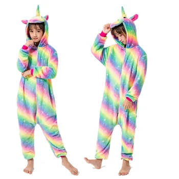 Kigurumi Bērniem, Bērnu unicorn Pidžamas Zēniem, Meitenēm, Ziemas Sleepwear Bērnu Flaneļa Panda Unicornio Dūriens Karikatūra Onesie Jumpsuit