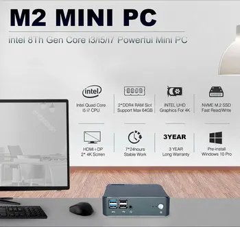 Kompakts Mini galda dators, Intel Core i5 8265U i7 8565U Pentium 5405U nelielu datoru i3 8145U Tipa c Windows 10 pro Unbunt M. 2 PCIE